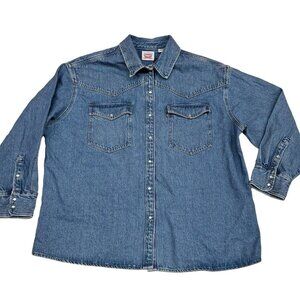 Levi’s Men’s Blue Denim White Snap Pearl Button Down Long Shirt Size 2XL NEW